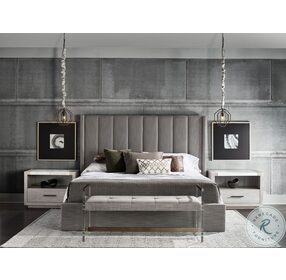 Modern Siltstone Hanigan Slate Upholstered Panel Shelter Bedroom Set