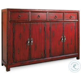 500-50-711 Hand Painted Rich Red 58'' Asian Cabinet
