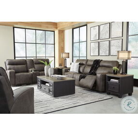 Game Plan Concrete Leather Power Reclining Living Room Set with Adjustable Headrest