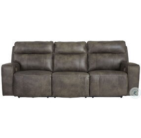 Game Plan Concrete Leather Power Reclining Sofa with Adjustable Headrest