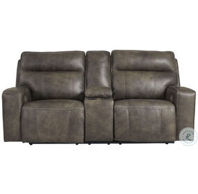 Game Plan Concrete Leather Power Reclining Console Loveseat with Adjustable Headrest