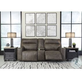 Game Plan Concrete Leather Power Reclining Console Loveseat with Adjustable Headrest