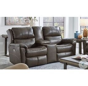 Shimmer Fossil Leather Zero Gravity Reclining Console Loveseat with Power Headrest and Wireless Charging