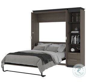Orion Bark Gray And Graphite 78" Full Murphy Bed And Narrow Shelving Unit With Drawers