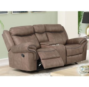 Harley Light Brown Glider Power Reclining Console Loveseat With Power Footrest