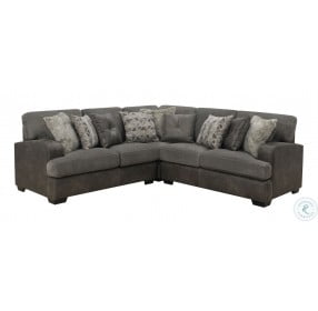 Bright Gray Herringbone Tweed And Faux Leather 100" Sectional
