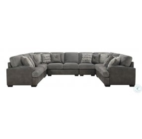 Bright Gray Herringbone Tweed And Faux Leather Sectional