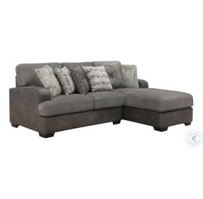 Bright Gray Herringbone Tweed And Faux Leather Small Sectional