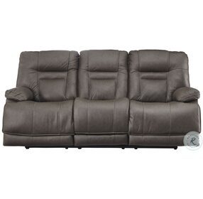 Wurstrow Smoke Leather Power Reclining Sofa with Adjustable Headrest