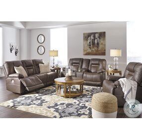 Wurstrow Umber Leather Power Reclining Living Room Set with Adjustable Headrest