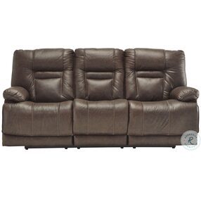 Wurstrow Umber Leather Power Reclining Sofa with Adjustable Headrest