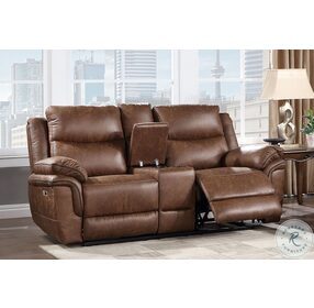 Ryland Brown Power Reclining Console Loveseat Power Footrest