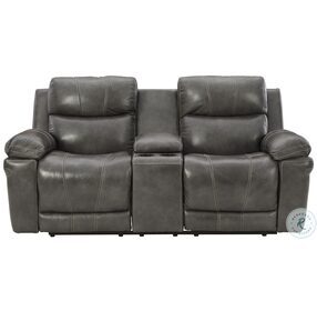Edmar Charcoal Power Reclining Console Loveseat With Adjustable Headrest