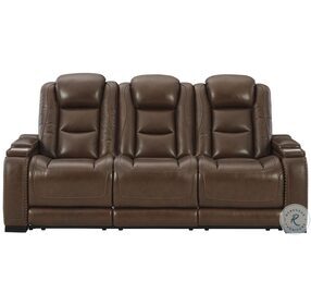 The Man-Den Mahogany Power Reclining Sofa With Adjustable Headrest