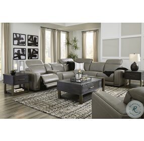 Correze Grey Power Reclining Console Sectional With Manual Headrest