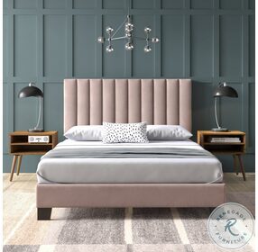 Colbie Blush Upholstered Queen Platform Bed With Nightstands