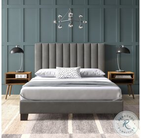 Colbie Gray Upholstered Queen Platform Bed With Nightstands