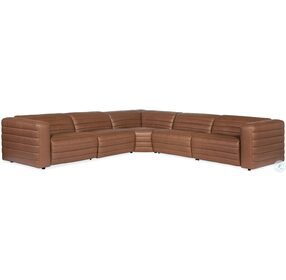 Chatelain Rangers Oiled Timber Leather 5 Piece Power Reclining Sectional with Power Headrest