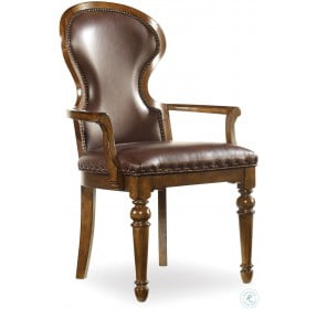 Tynecastle Brown Leather Upholstered Arm Chair Set of 2