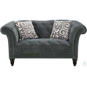 Twine Slate Gray Loveseat With Gray Scroll Pillows