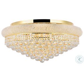 Primo 28" Gold 15 Light Flush Mount With Clear Royal Cut Crystal Trim