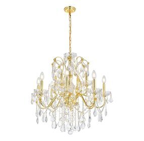 V2015D28G-RC St Francis 28" Gold 12 Light Chandelier With Clear Royal Cut Crystal Trim