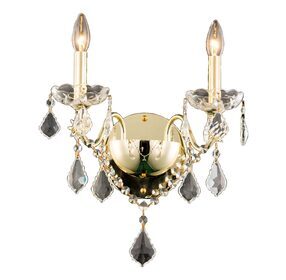 St. Francis 13" Gold 2 Light Wall Sconce With Clear Royal Cut Crystal Trim