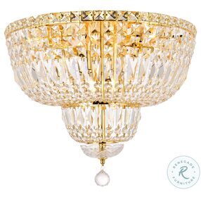 Tranquil 20" Gold 10 Light Flush Mount With Clear Royal Cut Crystal Trim