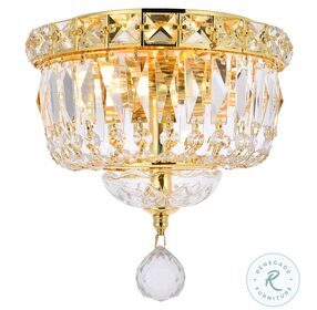 Tranquil 8" Gold 2 Light Flush Mount With Clear Royal Cut Crystal Trim