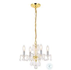 Rococo 15" Gold 4 Light Pendant With Clear Royal Cut Crystal Trim