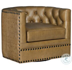 Lennox Brown Leather Tufted Swivel Chair