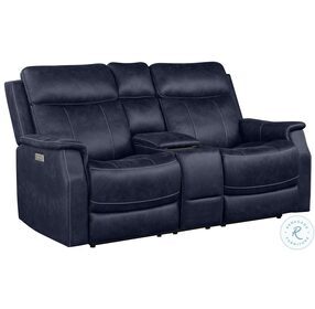 Valencia Ocean Blue Reclining Console Loveseat with Power Headrest And Footrest