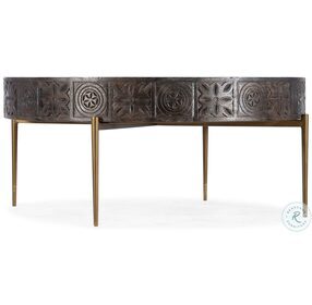 Commerce And Market Dark Wood And Gold Carved Round Cocktail Table