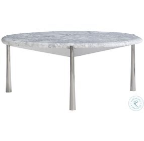 Arris Polished Stainless Steel and Arabescato Large Cocktail Table