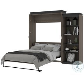 Orion Bark Gray And Graphite 94" Queen Murphy Bed With Shelving Unit