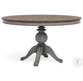 Plymouth Distressed Gray Wash Round Pedestal Extendable Dining Table