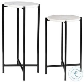 W23023 Matte Black And White Marble Top Accent Table Set of 2