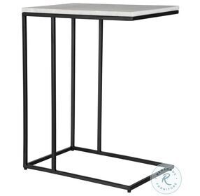 W23026 Black And White Morwad Marble Top Accent Table