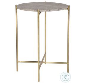 W23027 Gold And Dark Travertine Marble Top Accent Table
