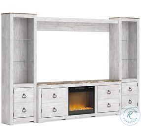 Willowton Whitewash 113" 4 Piece Entertainment Center with Electric Fireplace