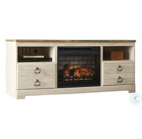 Willowton Whitewash 64" TV Stand with Electric Infrared Fireplace