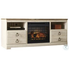 Willowton Whitewash 64" TV Stand with Electric Infrared Fireplace