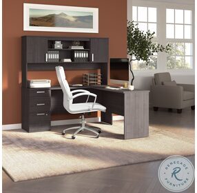 Ridgeley Charcoal Maple 65" L Shaped Home Office Set with Hutch