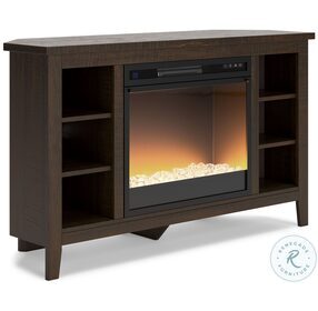 Camiburg Warm Brown Corner TV Stand with Electric Fireplace
