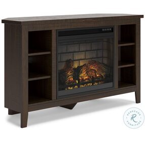Camiburg Warm Brown Corner TV Stand with Infrared Electric Fireplace