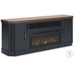Landocken Light brown And Dark Slate Blue 83" TV Stand with Electric Fireplace