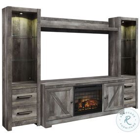 Wynnlow Rustic Gray 103" 4 Piece Entertainment Center with Electric Infrared Fireplace