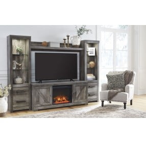 Wynnlow Rustic Gray 103" 4 Piece Entertainment Center with Electric Infrared Fireplace
