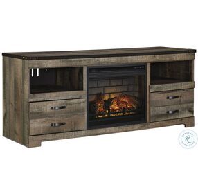 Trinell Brown Lg TV Stand With Fireplace Insert