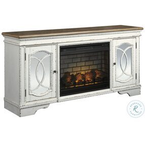 Realyn Chipped White And Distressed 74" TV Stand With Electric Fireplace